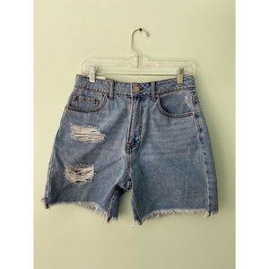 Denim mid length mom shorts